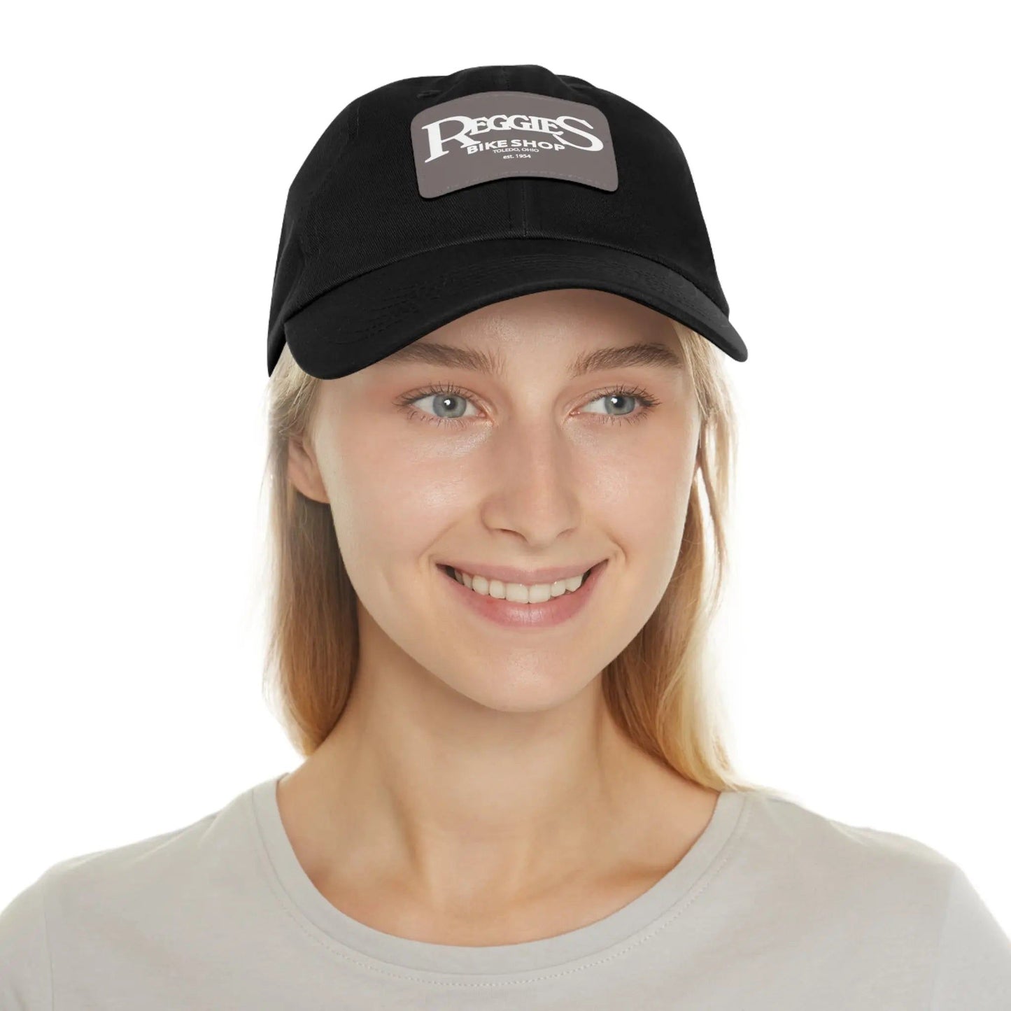 Leather Patch Dad Hat - Reggies Bike Shop Baseball Cap Printify