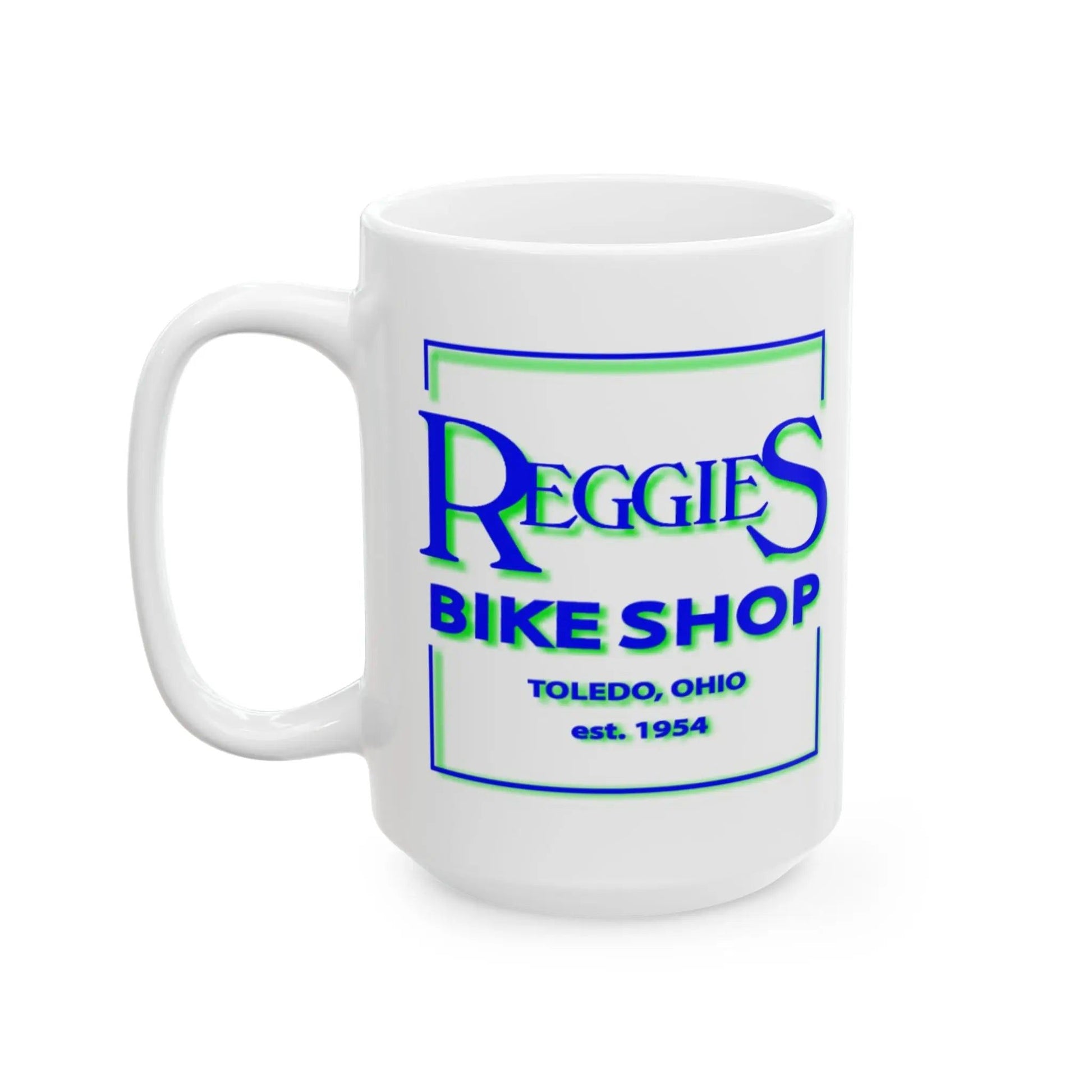 Reggie's Mug Ceramic 11oz/15oz Blue/Green Logo Printify