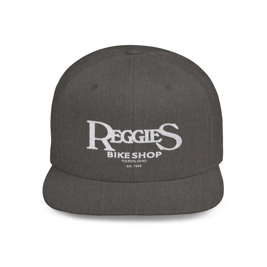 Reggies Bike Shop Flat Bill Snapback Hat Printify