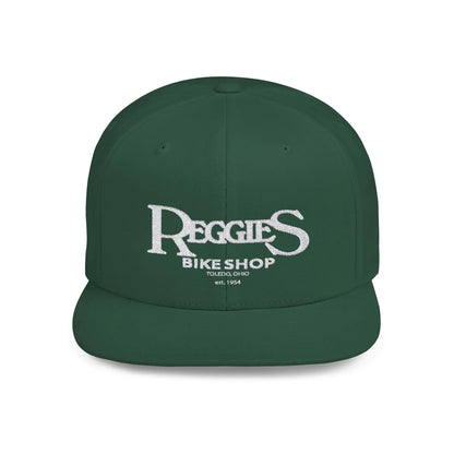 Reggies Bike Shop Flat Bill Snapback Hat Printify