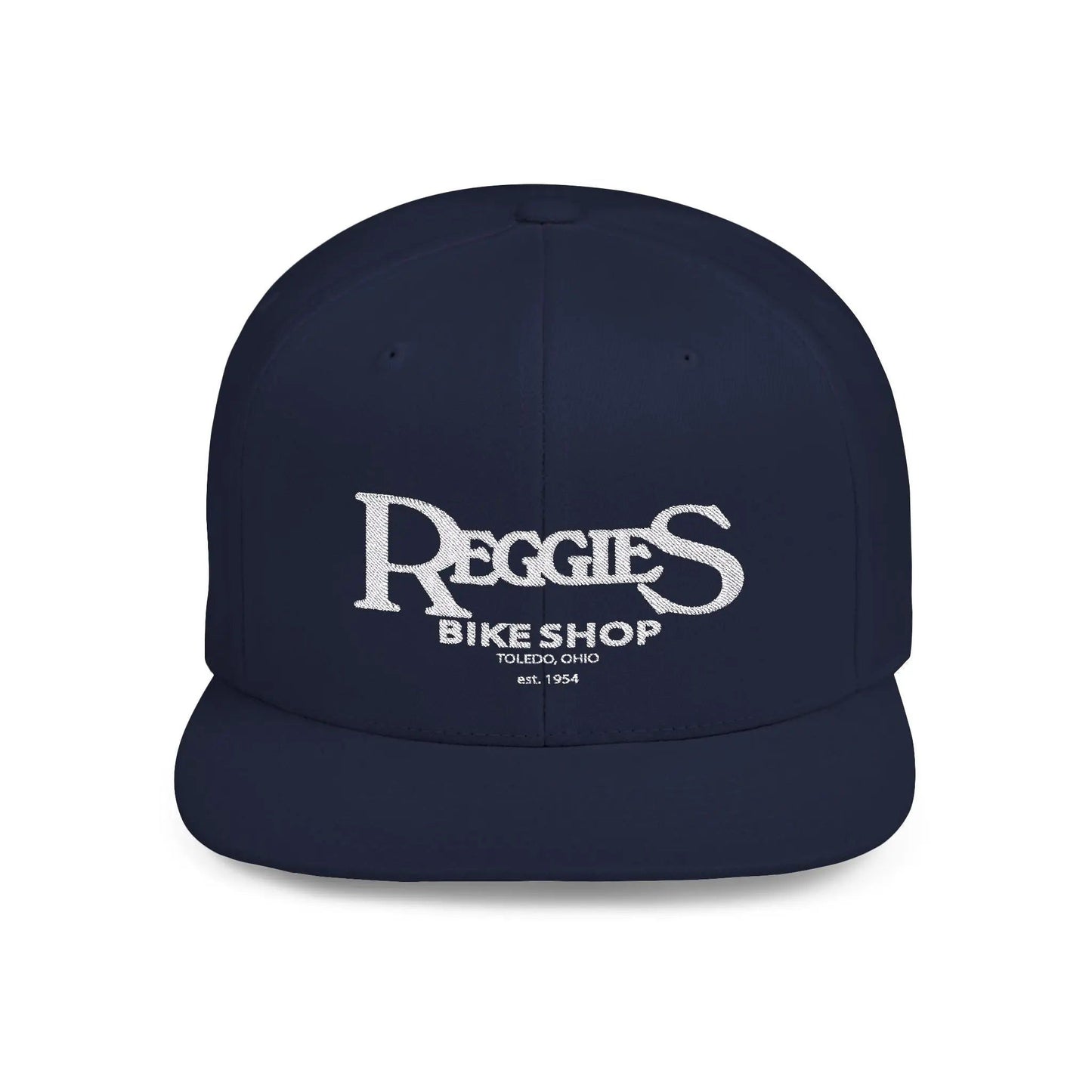 Reggies Bike Shop Flat Bill Snapback Hat Printify