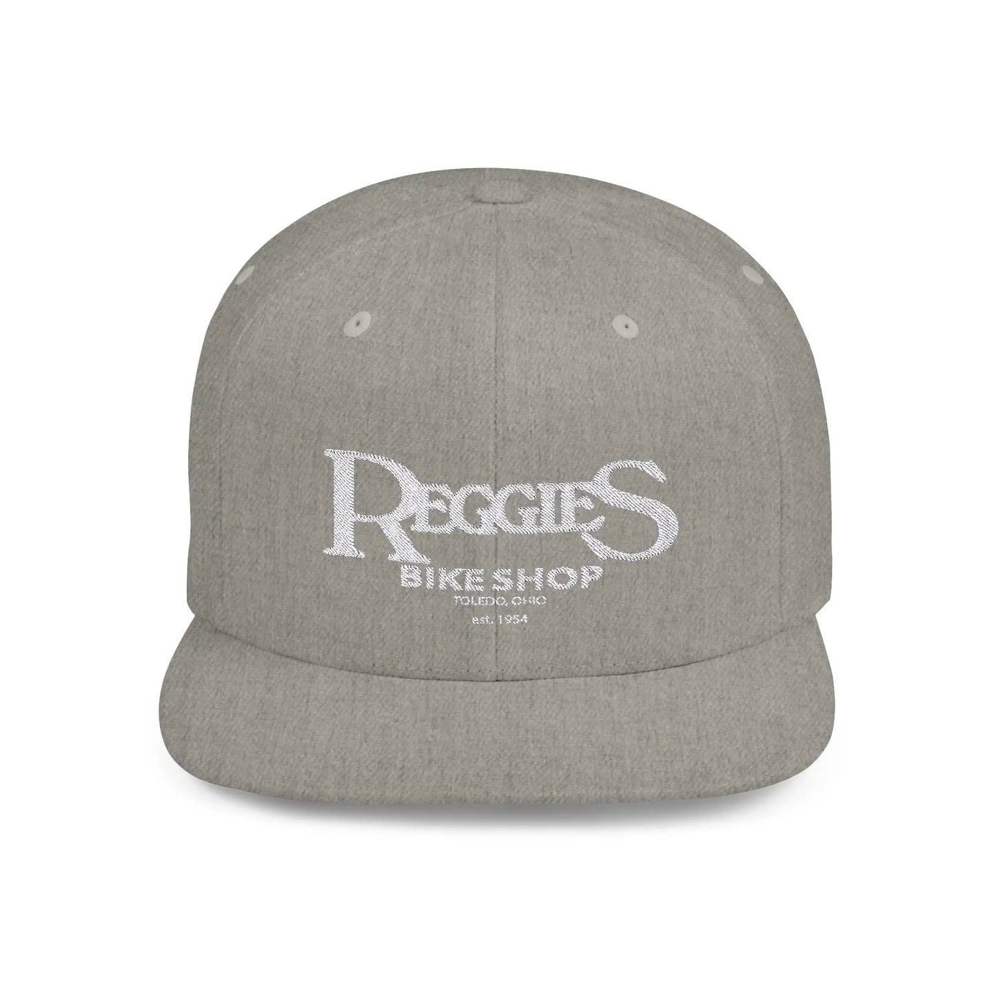 Reggies Bike Shop Flat Bill Snapback Hat Printify