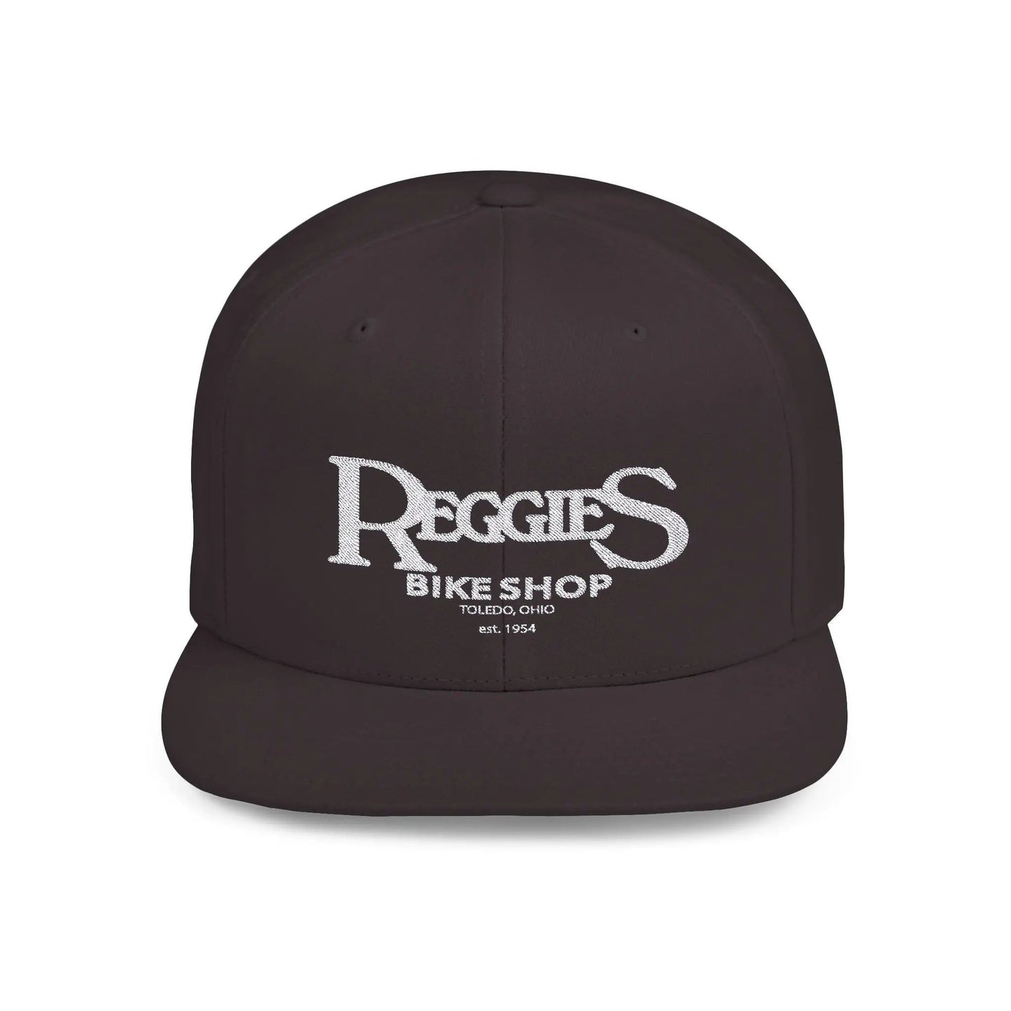 Reggies Bike Shop Flat Bill Snapback Hat Printify