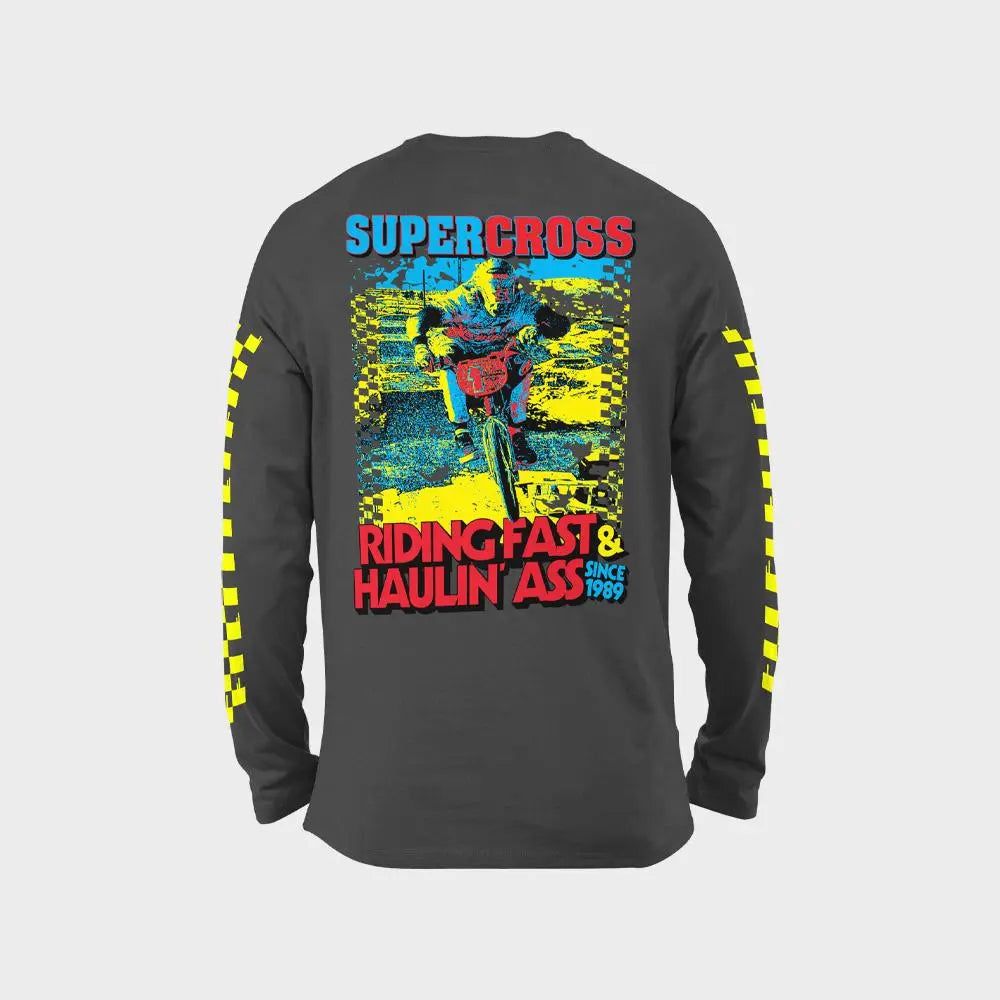 Supercross BMX Shirt Riding Fast and Haul Ass Long Sleeve T-Shirt - Reggies BMX