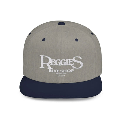 Reggies Bike Shop Flat Bill Snapback Hat Printify